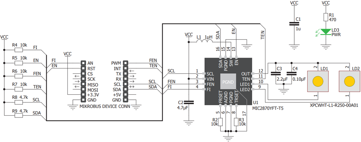 回路図 - Mikroe LED Flash 2 Click Board™